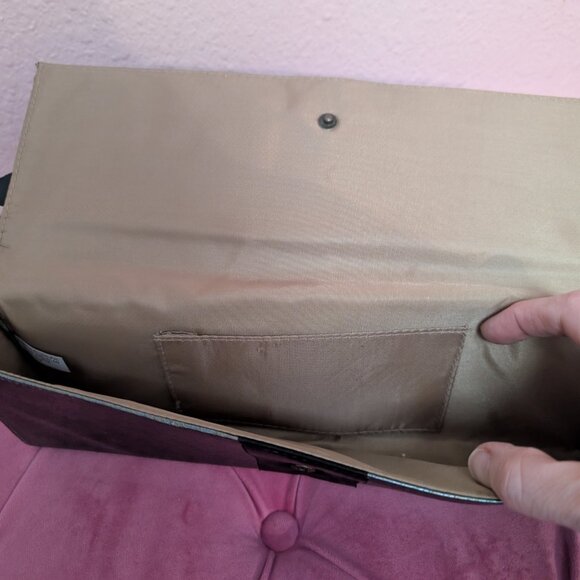 Iridescent Gray Rectangle Clutch Purse with Black Bow - Picture 2 of 8